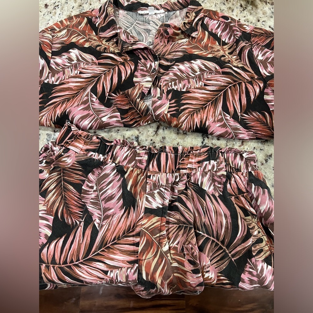 Tropical Leaf Print Two-Piece Set
